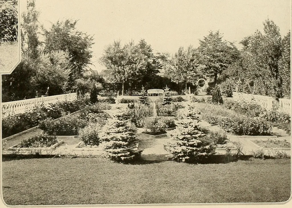 An illustration from House & garden's book of gardens; containing over four hundred illustrations of special flower types, plans and suggestions for landscape work, a complete gardener's calendar of the year's activities, planting and spraying tables, and a portfolio of beautiful gardens in varied sections of the United States and foreign countries, 1921, leaf 46