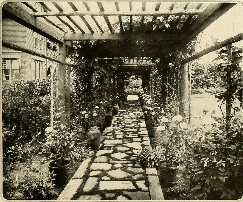 An illustration from House & garden's book of gardens; containing over four hundred illustrations of special flower types, plans and suggestions for landscape work, a complete gardener's calendar of the year's activities, planting and spraying tables, and a portfolio of beautiful gardens in varied sections of the United States and foreign countries, 1921, leaf 60