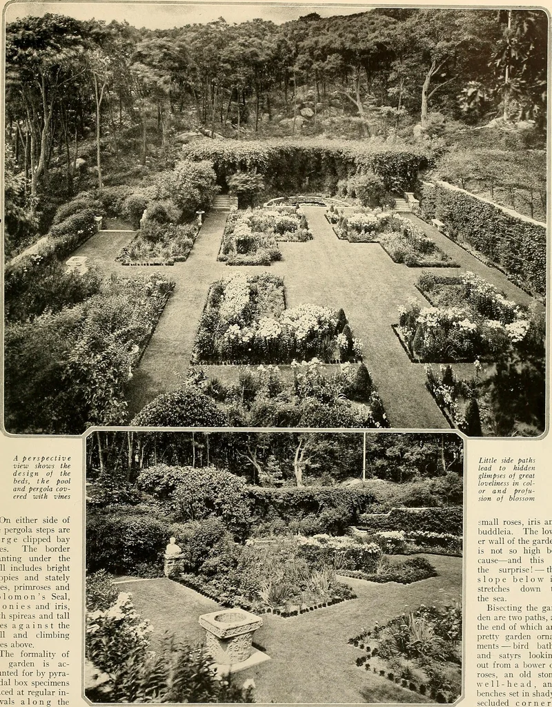 An illustration from House & garden's book of gardens; containing over four hundred illustrations of special flower types, plans and suggestions for landscape work, a complete gardener's calendar of the year's activities, planting and spraying tables, and a portfolio of beautiful gardens in varied sections of the United States and foreign countries, 1921, leaf 70