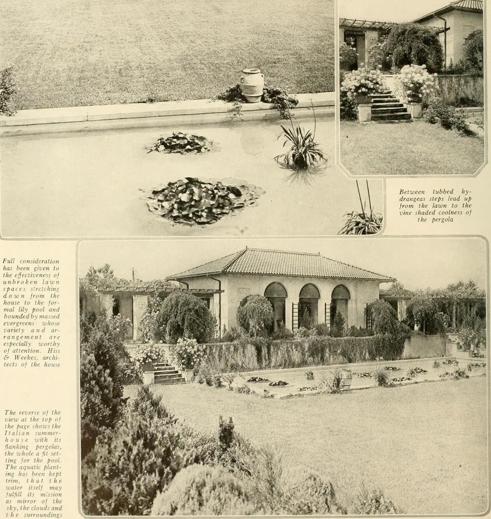 An illustration from House & garden's book of gardens; containing over four hundred illustrations of special flower types, plans and suggestions for landscape work, a complete gardener's calendar of the year's activities, planting and spraying tables, and a portfolio of beautiful gardens in varied sections of the United States and foreign countries, 1921, leaf 71
