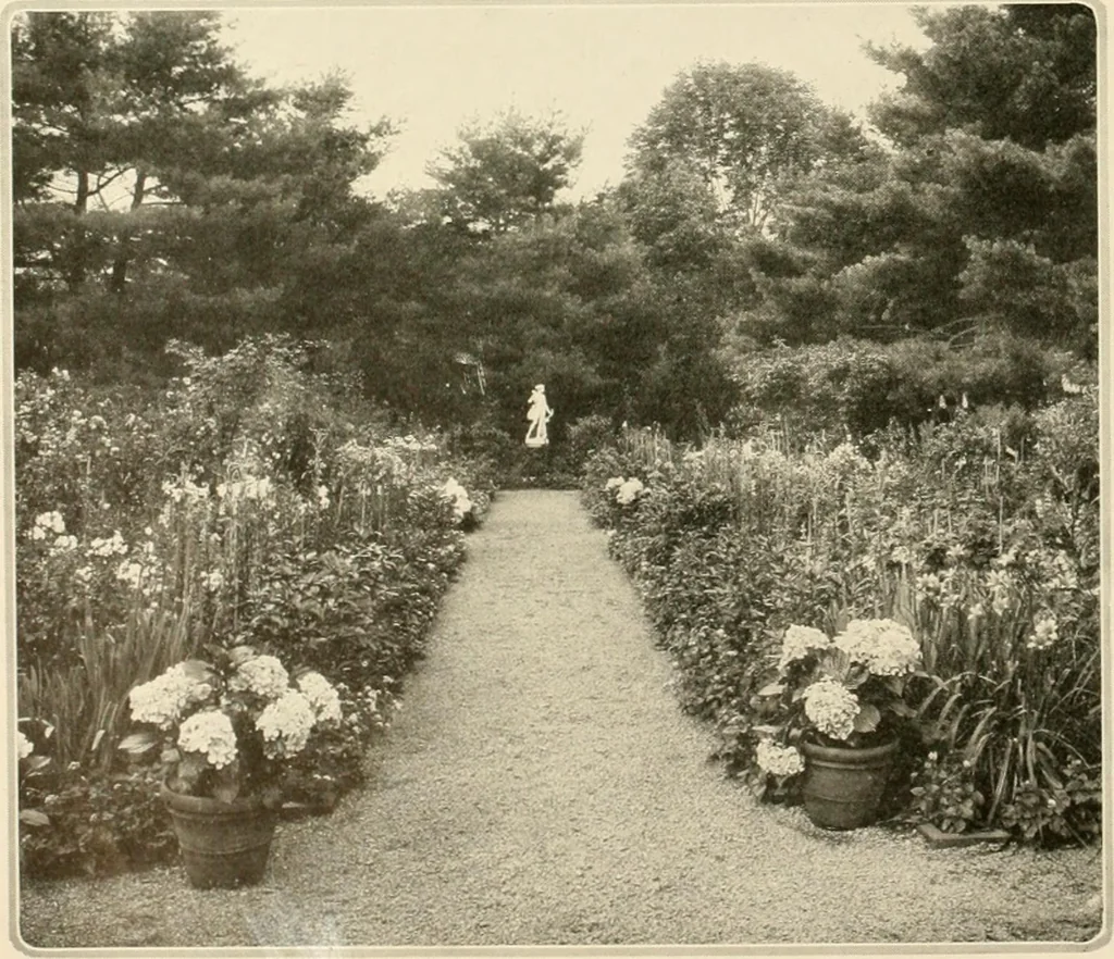An illustration from House & garden's book of gardens; containing over four hundred illustrations of special flower types, plans and suggestions for landscape work, a complete gardener's calendar of the year's activities, planting and spraying tables, and a portfolio of beautiful gardens in varied sections of the United States and foreign countries, 1921, leaf 83