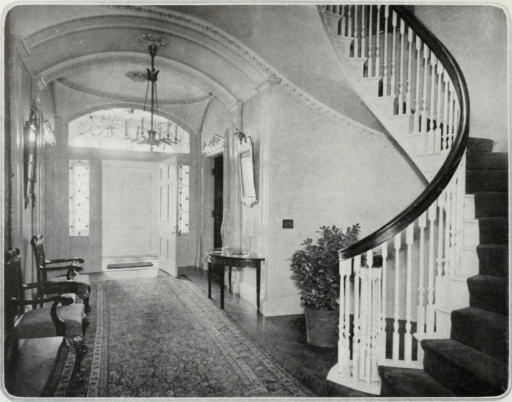 An illustration from House & garden's book of interiors, containing over three hundred illustrations of living rooms, dining rooms, libraries, halls, bedrooms, porches, breakfast rooms, nurseries, kitchens, bathrooms and the use of decorative accessories and curtains, together with practical suggestions for the furnishing and decorating of each type of room in the house, 1920, leaf 101