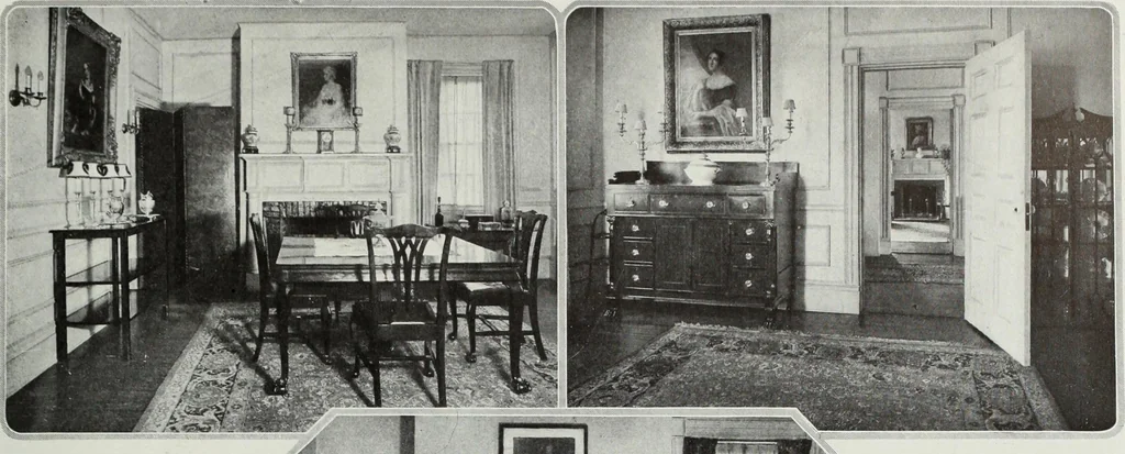 An illustration from House & garden's book of interiors, containing over three hundred illustrations of living rooms, dining rooms, libraries, halls, bedrooms, porches, breakfast rooms, nurseries, kitchens, bathrooms and the use of decorative accessories and curtains, together with practical suggestions for the furnishing and decorating of each type of room in the house, 1920, leaf 102
