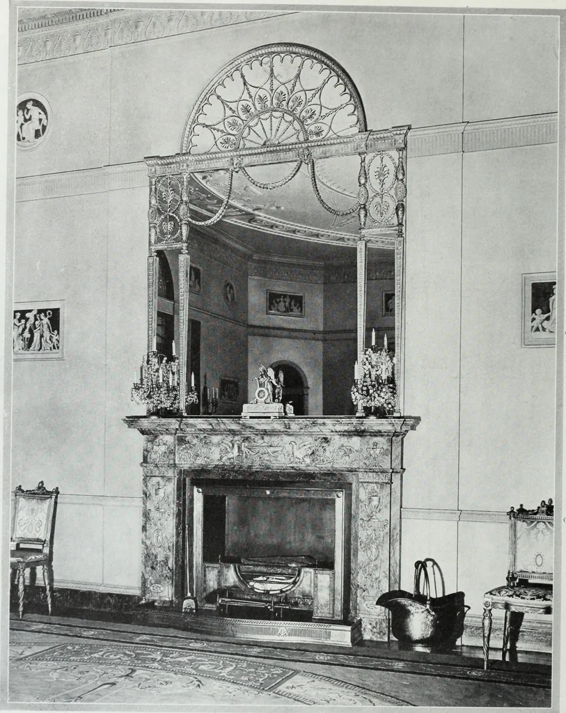 An illustration from House & garden's book of interiors, containing over three hundred illustrations of living rooms, dining rooms, libraries, halls, bedrooms, porches, breakfast rooms, nurseries, kitchens, bathrooms and the use of decorative accessories and curtains, together with practical suggestions for the furnishing and decorating of each type of room in the house, 1920, leaf 103