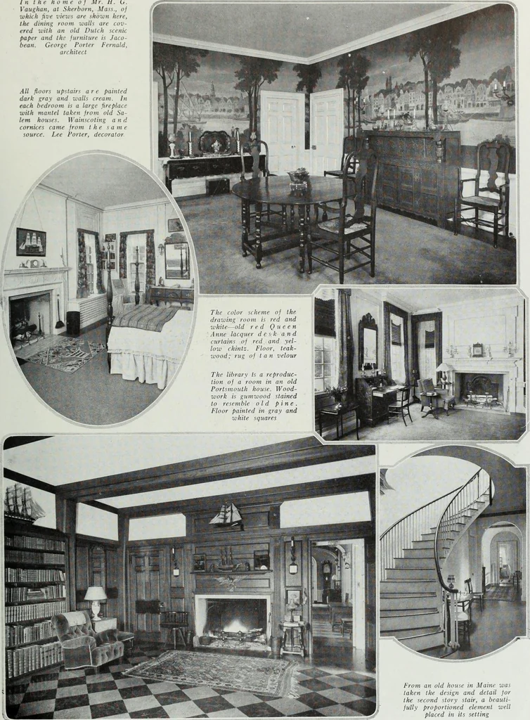 An illustration from House & garden's book of interiors, containing over three hundred illustrations of living rooms, dining rooms, libraries, halls, bedrooms, porches, breakfast rooms, nurseries, kitchens, bathrooms and the use of decorative accessories and curtains, together with practical suggestions for the furnishing and decorating of each type of room in the house, 1920, leaf 104