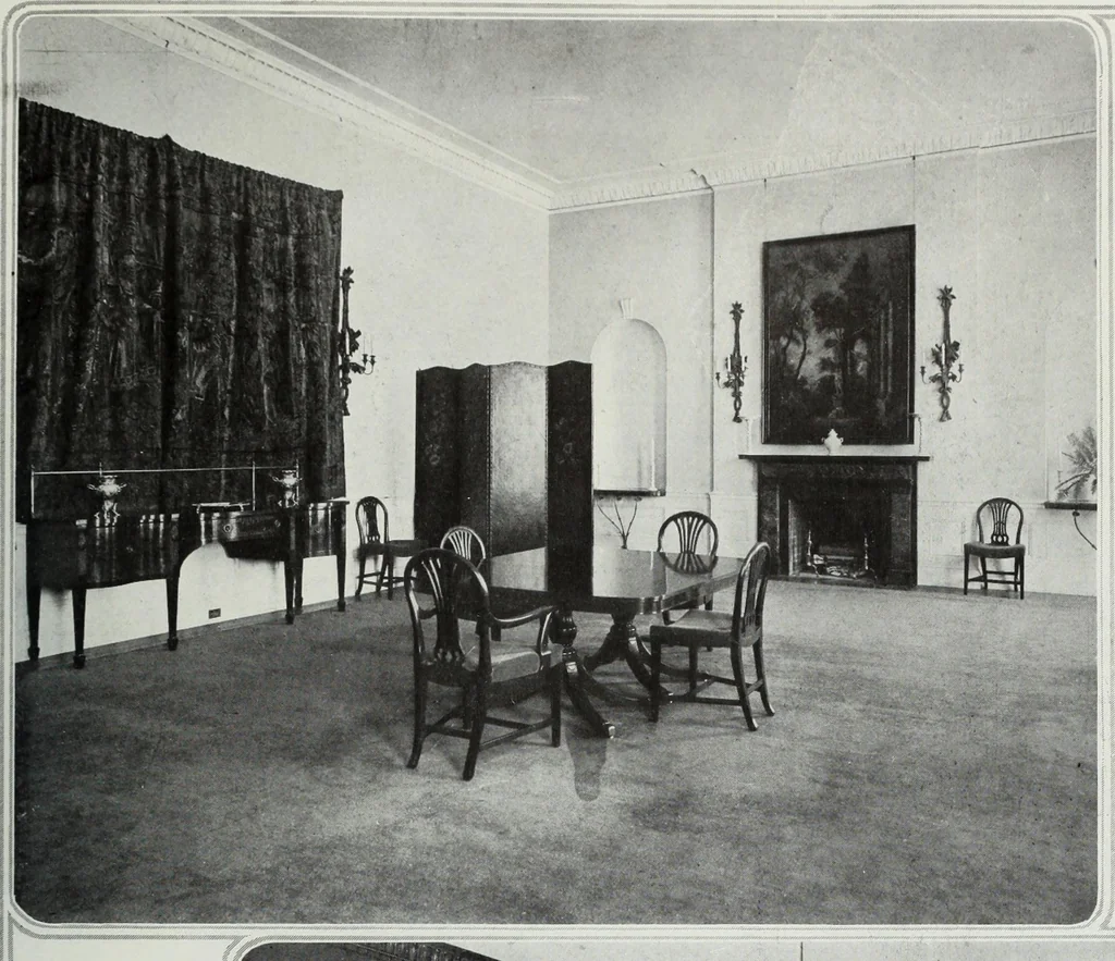 An illustration from House & garden's book of interiors, containing over three hundred illustrations of living rooms, dining rooms, libraries, halls, bedrooms, porches, breakfast rooms, nurseries, kitchens, bathrooms and the use of decorative accessories and curtains, together with practical suggestions for the furnishing and decorating of each type of room in the house, 1920, leaf 108