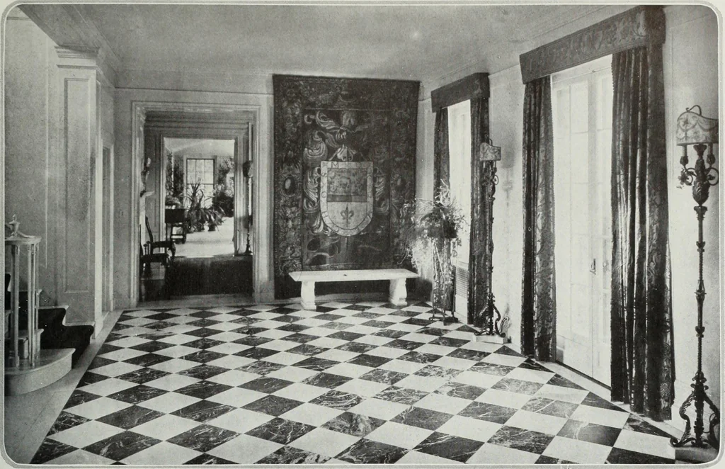 An illustration from House & garden's book of interiors, containing over three hundred illustrations of living rooms, dining rooms, libraries, halls, bedrooms, porches, breakfast rooms, nurseries, kitchens, bathrooms and the use of decorative accessories and curtains, together with practical suggestions for the furnishing and decorating of each type of room in the house, 1920, leaf 114