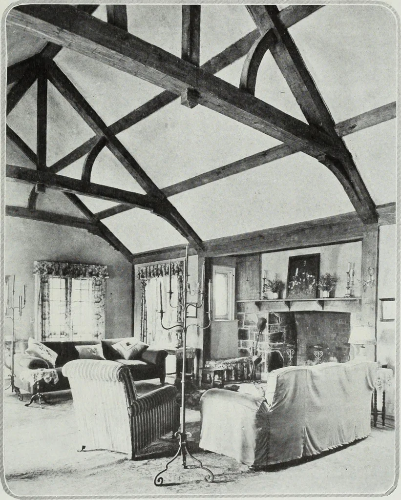 An illustration from House & garden's book of interiors, containing over three hundred illustrations of living rooms, dining rooms, libraries, halls, bedrooms, porches, breakfast rooms, nurseries, kitchens, bathrooms and the use of decorative accessories and curtains, together with practical suggestions for the furnishing and decorating of each type of room in the house, 1920, leaf 114