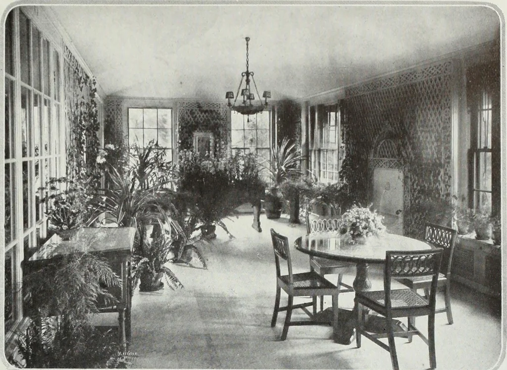 An illustration from House & garden's book of interiors, containing over three hundred illustrations of living rooms, dining rooms, libraries, halls, bedrooms, porches, breakfast rooms, nurseries, kitchens, bathrooms and the use of decorative accessories and curtains, together with practical suggestions for the furnishing and decorating of each type of room in the house, 1920, leaf 116