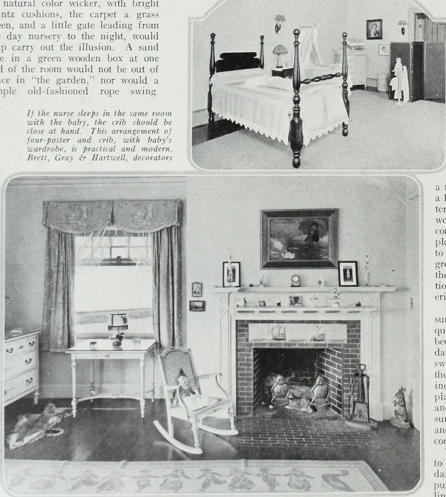An illustration from House & garden's book of interiors, containing over three hundred illustrations of living rooms, dining rooms, libraries, halls, bedrooms, porches, breakfast rooms, nurseries, kitchens, bathrooms and the use of decorative accessories and curtains, together with practical suggestions for the furnishing and decorating of each type of room in the house, 1920, leaf 121