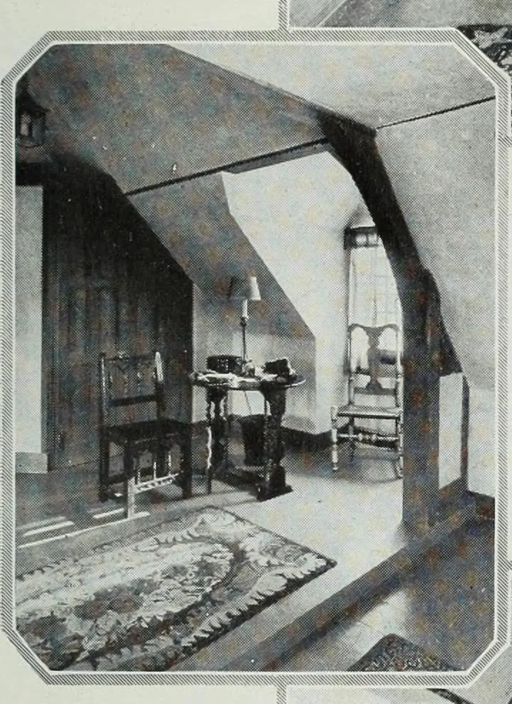 An illustration from House & garden's book of interiors, containing over three hundred illustrations of living rooms, dining rooms, libraries, halls, bedrooms, porches, breakfast rooms, nurseries, kitchens, bathrooms and the use of decorative accessories and curtains, together with practical suggestions for the furnishing and decorating of each type of room in the house, 1920, leaf 122