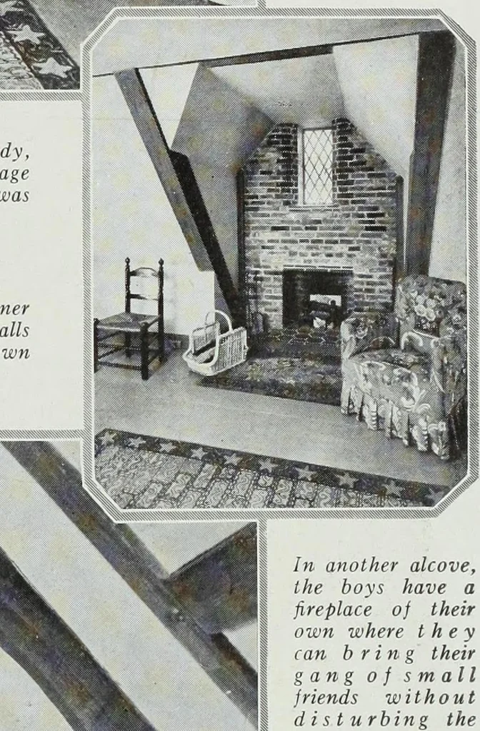 An illustration from House & garden's book of interiors, containing over three hundred illustrations of living rooms, dining rooms, libraries, halls, bedrooms, porches, breakfast rooms, nurseries, kitchens, bathrooms and the use of decorative accessories and curtains, together with practical suggestions for the furnishing and decorating of each type of room in the house, 1920, leaf 122