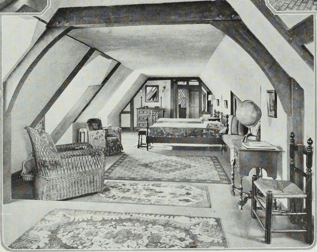 An illustration from House & garden's book of interiors, containing over three hundred illustrations of living rooms, dining rooms, libraries, halls, bedrooms, porches, breakfast rooms, nurseries, kitchens, bathrooms and the use of decorative accessories and curtains, together with practical suggestions for the furnishing and decorating of each type of room in the house, 1920, leaf 122