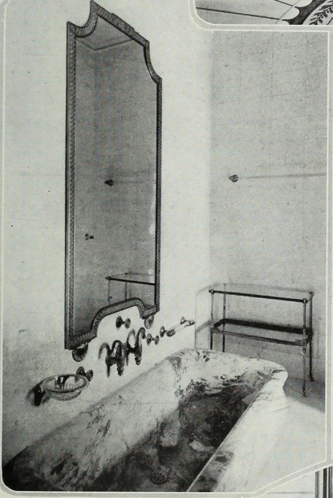 An illustration from House & garden's book of interiors, containing over three hundred illustrations of living rooms, dining rooms, libraries, halls, bedrooms, porches, breakfast rooms, nurseries, kitchens, bathrooms and the use of decorative accessories and curtains, together with practical suggestions for the furnishing and decorating of each type of room in the house, 1920, leaf 124