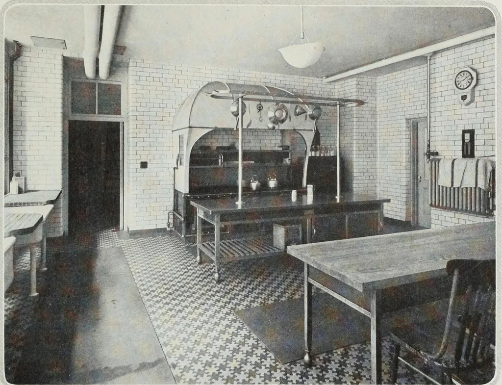 An illustration from House & garden's book of interiors, containing over three hundred illustrations of living rooms, dining rooms, libraries, halls, bedrooms, porches, breakfast rooms, nurseries, kitchens, bathrooms and the use of decorative accessories and curtains, together with practical suggestions for the furnishing and decorating of each type of room in the house, 1920, leaf 126