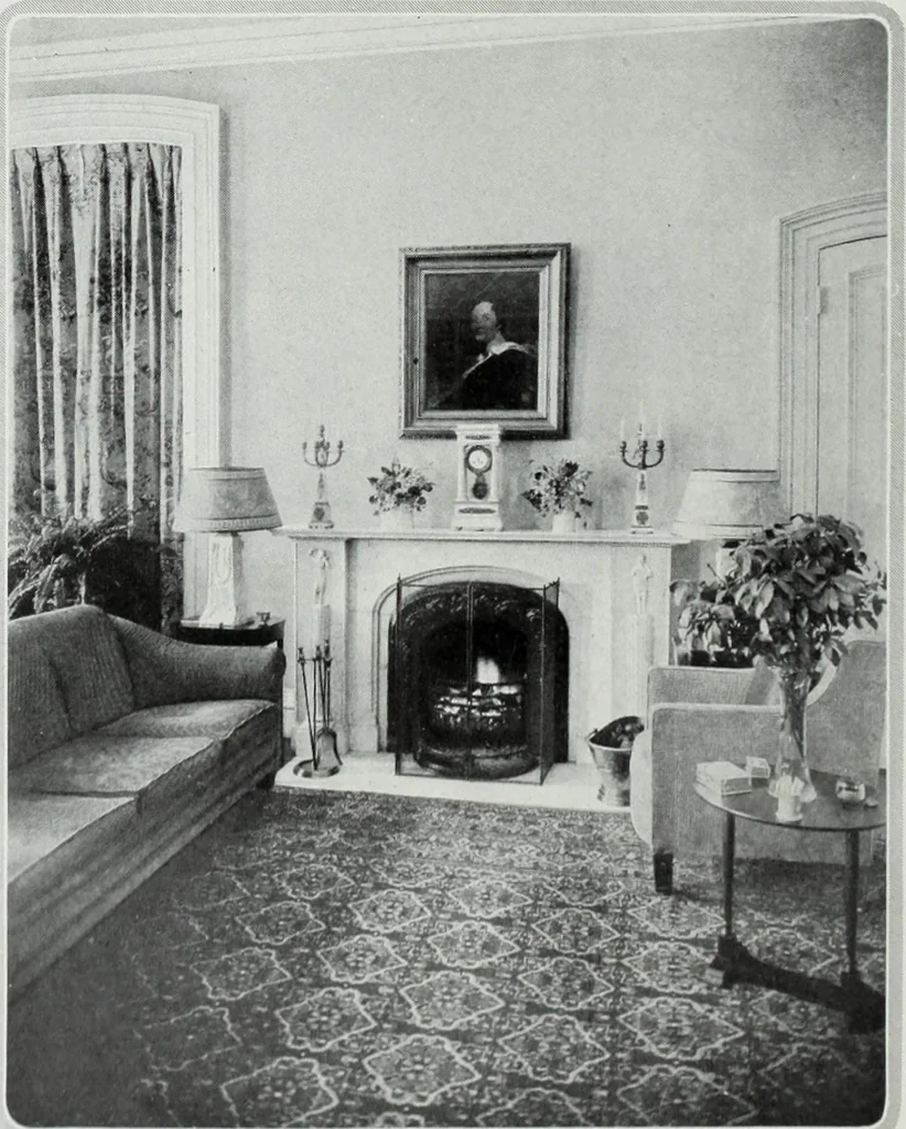 An illustration from House & garden's book of interiors, containing over three hundred illustrations of living rooms, dining rooms, libraries, halls, bedrooms, porches, breakfast rooms, nurseries, kitchens, bathrooms and the use of decorative accessories and curtains, together with practical suggestions for the furnishing and decorating of each type of room in the house, 1920, leaf 15
