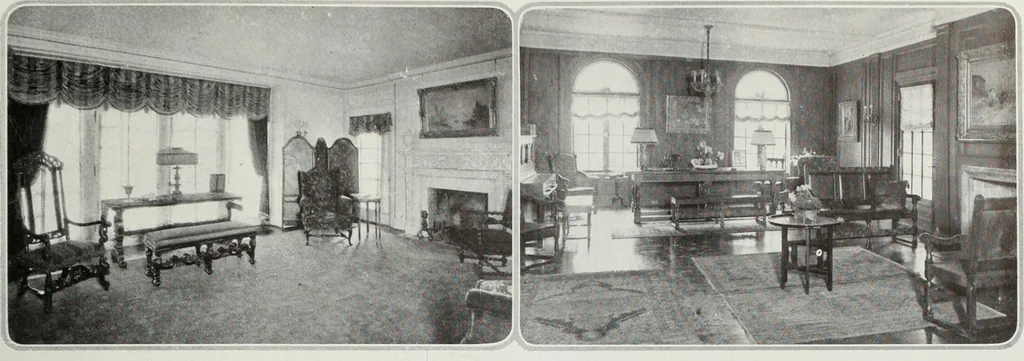 An illustration from House & garden's book of interiors, containing over three hundred illustrations of living rooms, dining rooms, libraries, halls, bedrooms, porches, breakfast rooms, nurseries, kitchens, bathrooms and the use of decorative accessories and curtains, together with practical suggestions for the furnishing and decorating of each type of room in the house, 1920, leaf 26