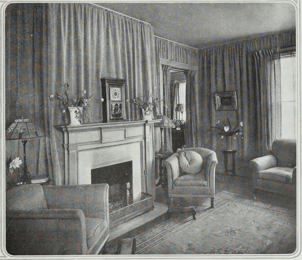 An illustration from House & garden's book of interiors, containing over three hundred illustrations of living rooms, dining rooms, libraries, halls, bedrooms, porches, breakfast rooms, nurseries, kitchens, bathrooms and the use of decorative accessories and curtains, together with practical suggestions for the furnishing and decorating of each type of room in the house, 1920, leaf 30