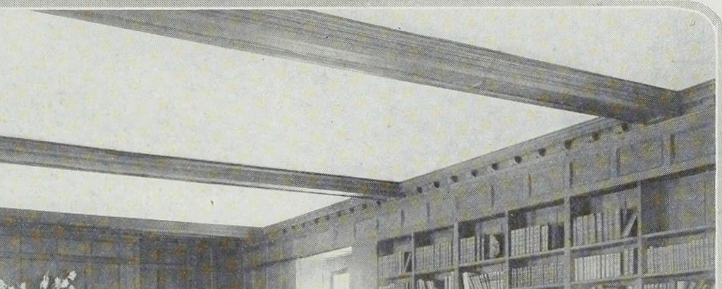 An illustration from House & garden's book of interiors, containing over three hundred illustrations of living rooms, dining rooms, libraries, halls, bedrooms, porches, breakfast rooms, nurseries, kitchens, bathrooms and the use of decorative accessories and curtains, together with practical suggestions for the furnishing and decorating of each type of room in the house, 1920, leaf 34