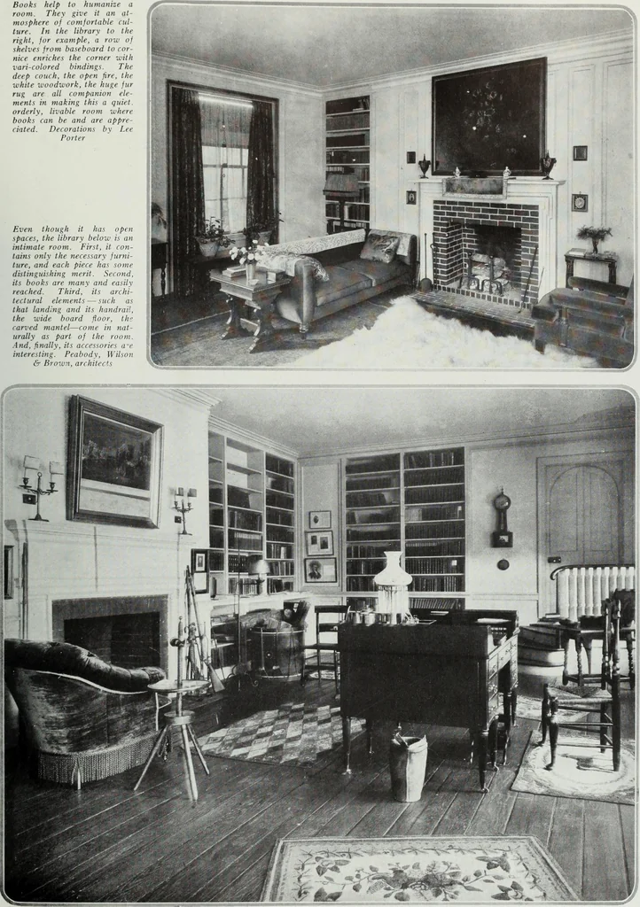 An illustration from House & garden's book of interiors, containing over three hundred illustrations of living rooms, dining rooms, libraries, halls, bedrooms, porches, breakfast rooms, nurseries, kitchens, bathrooms and the use of decorative accessories and curtains, together with practical suggestions for the furnishing and decorating of each type of room in the house, 1920, leaf 40