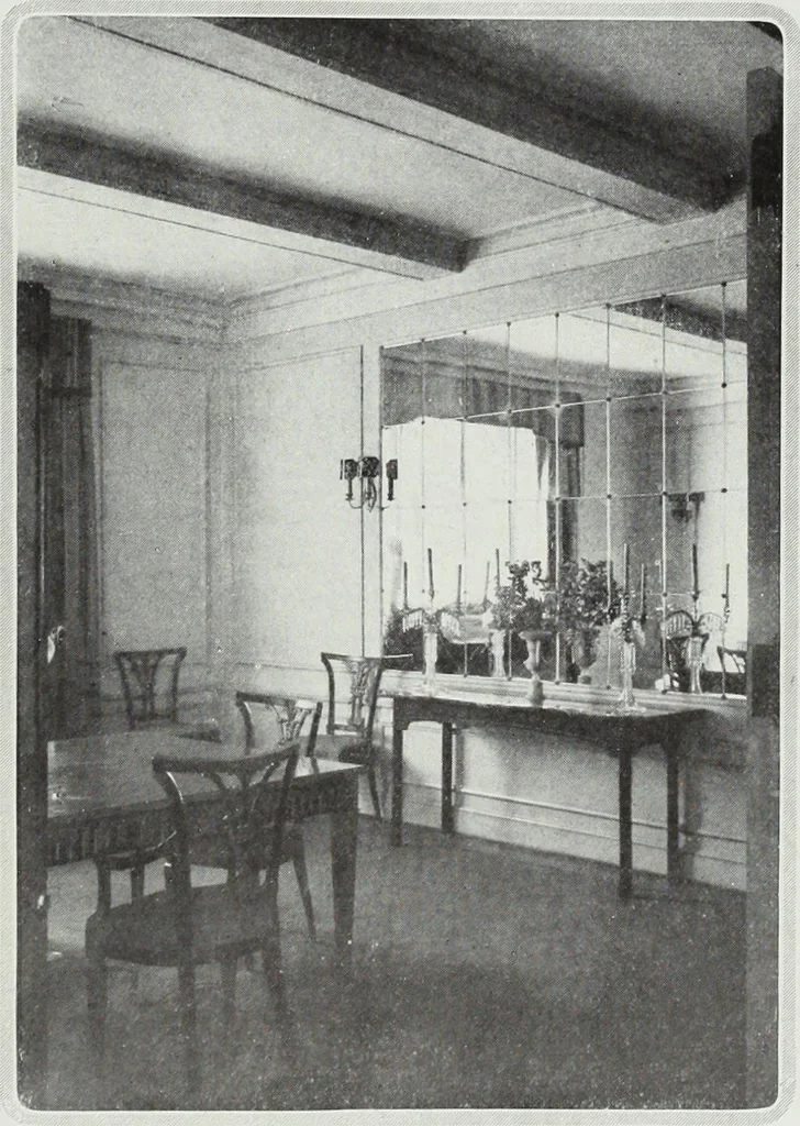 An illustration from House & garden's book of interiors, containing over three hundred illustrations of living rooms, dining rooms, libraries, halls, bedrooms, porches, breakfast rooms, nurseries, kitchens, bathrooms and the use of decorative accessories and curtains, together with practical suggestions for the furnishing and decorating of each type of room in the house, 1920, leaf 46