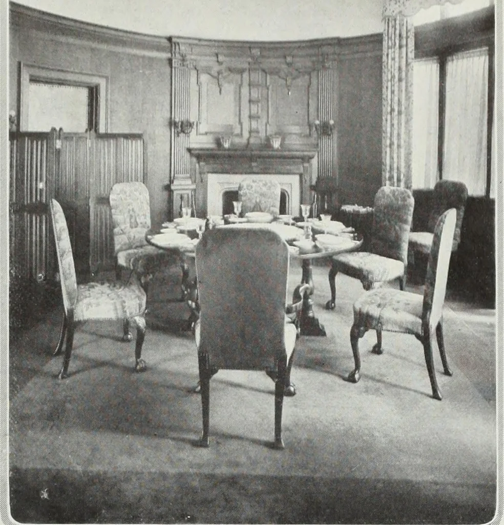 An illustration from House & garden's book of interiors, containing over three hundred illustrations of living rooms, dining rooms, libraries, halls, bedrooms, porches, breakfast rooms, nurseries, kitchens, bathrooms and the use of decorative accessories and curtains, together with practical suggestions for the furnishing and decorating of each type of room in the house, 1920, leaf 48