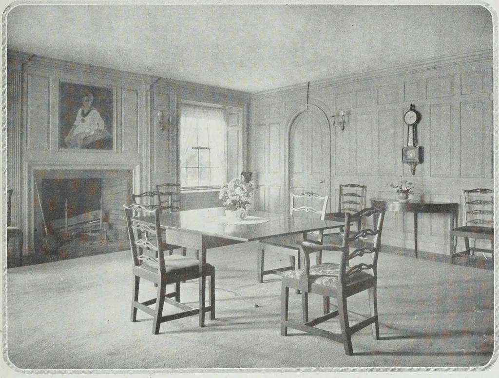 An illustration from House & garden's book of interiors, containing over three hundred illustrations of living rooms, dining rooms, libraries, halls, bedrooms, porches, breakfast rooms, nurseries, kitchens, bathrooms and the use of decorative accessories and curtains, together with practical suggestions for the furnishing and decorating of each type of room in the house, 1920, leaf 50