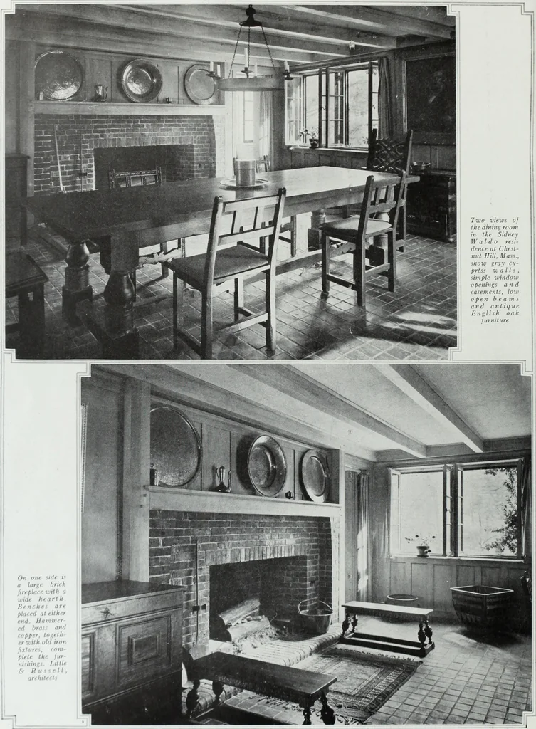 An illustration from House & garden's book of interiors, containing over three hundred illustrations of living rooms, dining rooms, libraries, halls, bedrooms, porches, breakfast rooms, nurseries, kitchens, bathrooms and the use of decorative accessories and curtains, together with practical suggestions for the furnishing and decorating of each type of room in the house, 1920, leaf 51