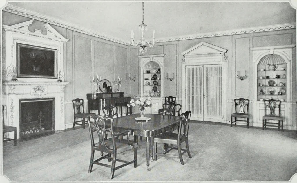 An illustration from House & garden's book of interiors, containing over three hundred illustrations of living rooms, dining rooms, libraries, halls, bedrooms, porches, breakfast rooms, nurseries, kitchens, bathrooms and the use of decorative accessories and curtains, together with practical suggestions for the furnishing and decorating of each type of room in the house, 1920, leaf 53