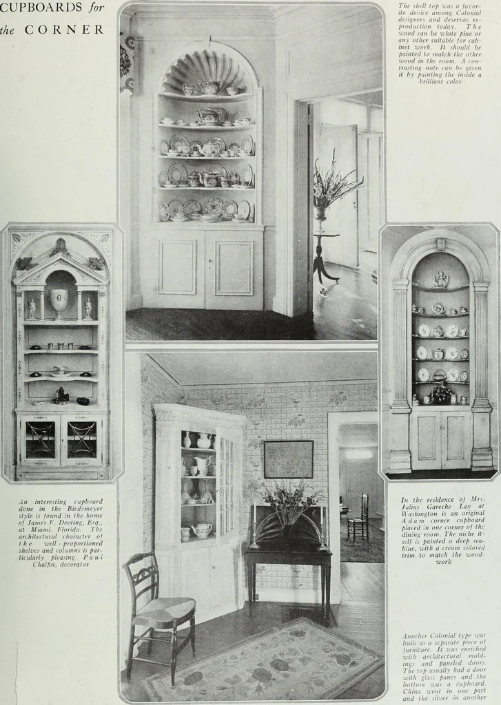 An illustration from House & garden's book of interiors, containing over three hundred illustrations of living rooms, dining rooms, libraries, halls, bedrooms, porches, breakfast rooms, nurseries, kitchens, bathrooms and the use of decorative accessories and curtains, together with practical suggestions for the furnishing and decorating of each type of room in the house, 1920, leaf 54