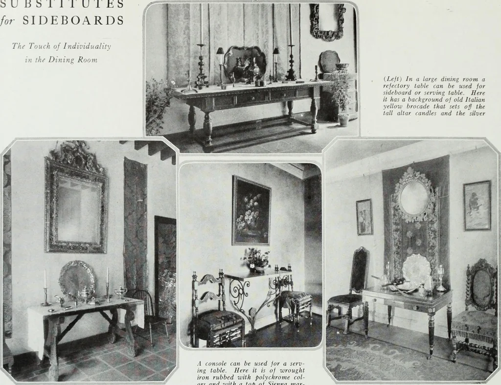 An illustration from House & garden's book of interiors, containing over three hundred illustrations of living rooms, dining rooms, libraries, halls, bedrooms, porches, breakfast rooms, nurseries, kitchens, bathrooms and the use of decorative accessories and curtains, together with practical suggestions for the furnishing and decorating of each type of room in the house, 1920, leaf 55