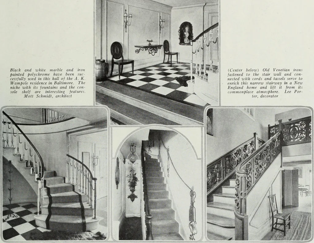 An illustration from House & garden's book of interiors, containing over three hundred illustrations of living rooms, dining rooms, libraries, halls, bedrooms, porches, breakfast rooms, nurseries, kitchens, bathrooms and the use of decorative accessories and curtains, together with practical suggestions for the furnishing and decorating of each type of room in the house, 1920, leaf 60