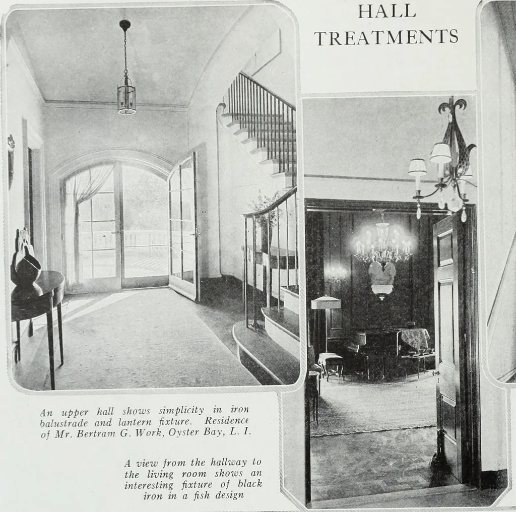 An illustration from House & garden's book of interiors, containing over three hundred illustrations of living rooms, dining rooms, libraries, halls, bedrooms, porches, breakfast rooms, nurseries, kitchens, bathrooms and the use of decorative accessories and curtains, together with practical suggestions for the furnishing and decorating of each type of room in the house, 1920, leaf 61