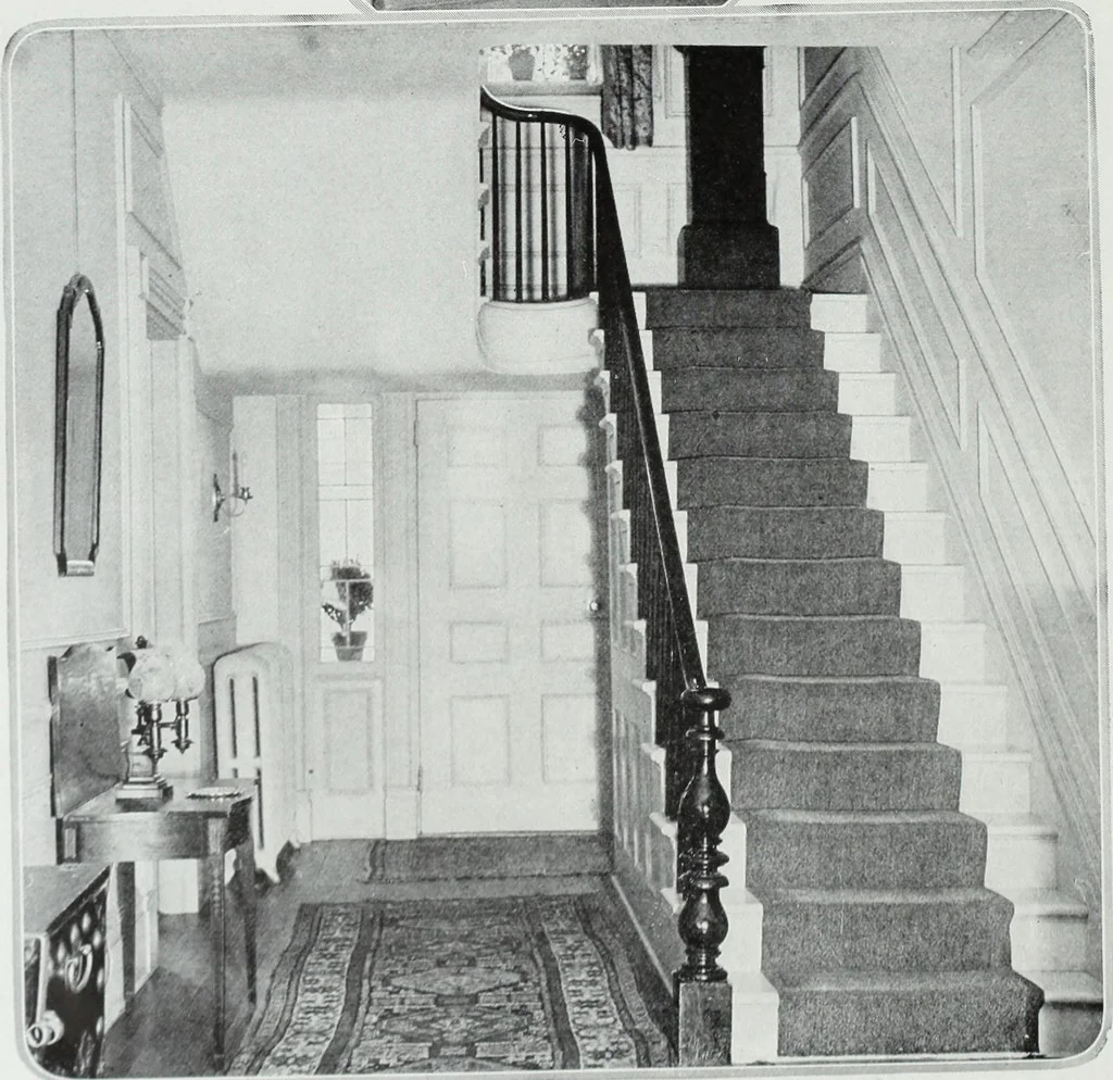 An illustration from House & garden's book of interiors, containing over three hundred illustrations of living rooms, dining rooms, libraries, halls, bedrooms, porches, breakfast rooms, nurseries, kitchens, bathrooms and the use of decorative accessories and curtains, together with practical suggestions for the furnishing and decorating of each type of room in the house, 1920, leaf 61