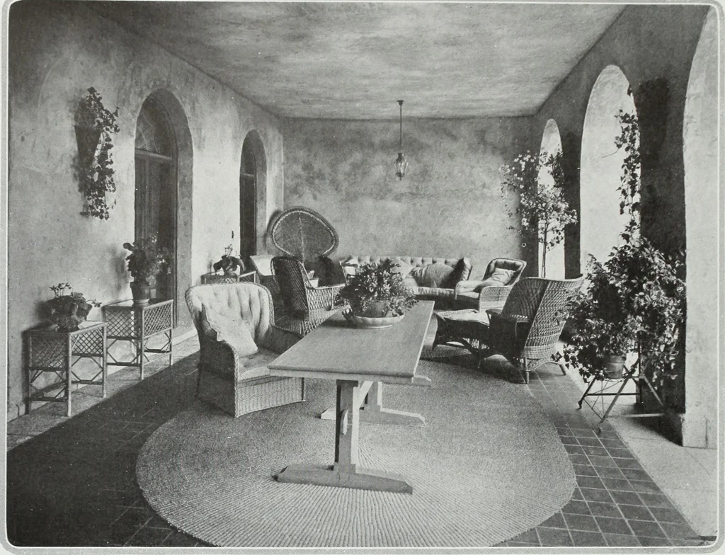 An illustration from House & garden's book of interiors, containing over three hundred illustrations of living rooms, dining rooms, libraries, halls, bedrooms, porches, breakfast rooms, nurseries, kitchens, bathrooms and the use of decorative accessories and curtains, together with practical suggestions for the furnishing and decorating of each type of room in the house, 1920, leaf 73