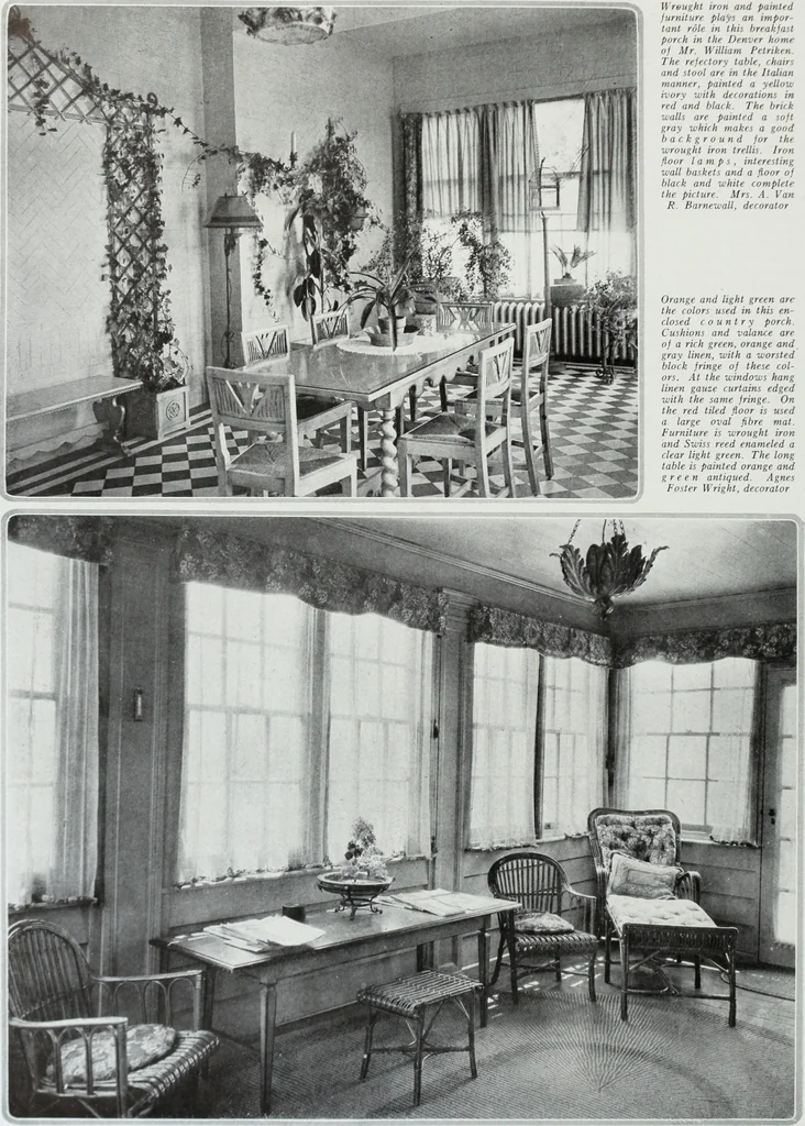 An illustration from House & garden's book of interiors, containing over three hundred illustrations of living rooms, dining rooms, libraries, halls, bedrooms, porches, breakfast rooms, nurseries, kitchens, bathrooms and the use of decorative accessories and curtains, together with practical suggestions for the furnishing and decorating of each type of room in the house, 1920, leaf 75