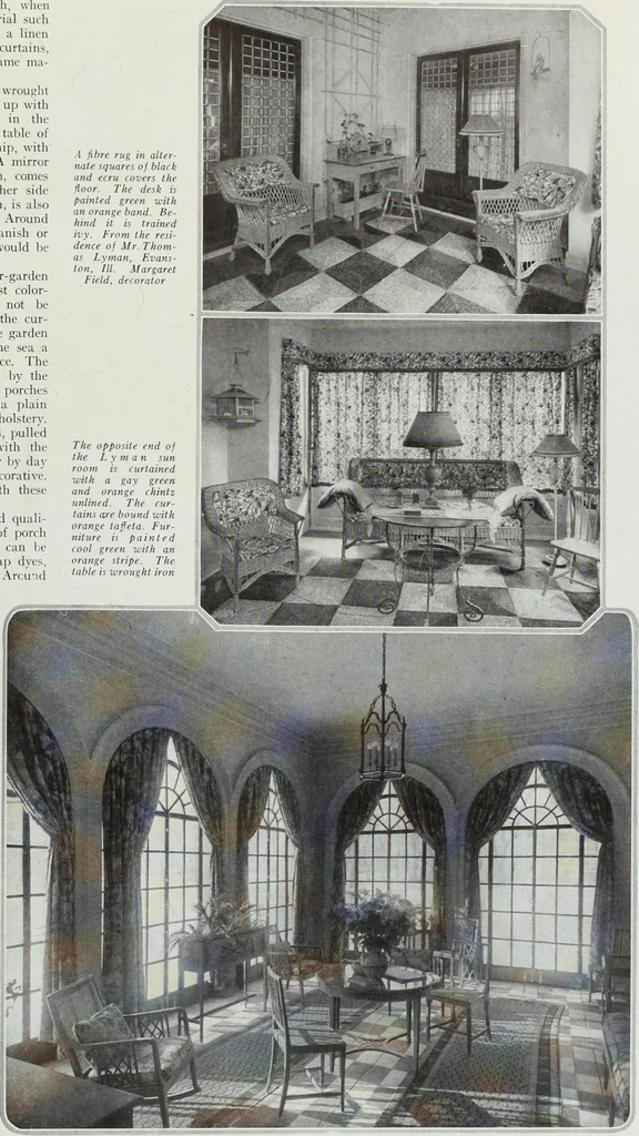 An illustration from House & garden's book of interiors, containing over three hundred illustrations of living rooms, dining rooms, libraries, halls, bedrooms, porches, breakfast rooms, nurseries, kitchens, bathrooms and the use of decorative accessories and curtains, together with practical suggestions for the furnishing and decorating of each type of room in the house, 1920, leaf 76
