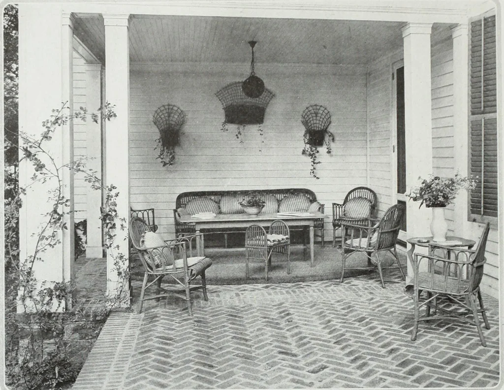 An illustration from House & garden's book of interiors, containing over three hundred illustrations of living rooms, dining rooms, libraries, halls, bedrooms, porches, breakfast rooms, nurseries, kitchens, bathrooms and the use of decorative accessories and curtains, together with practical suggestions for the furnishing and decorating of each type of room in the house, 1920, leaf 77
