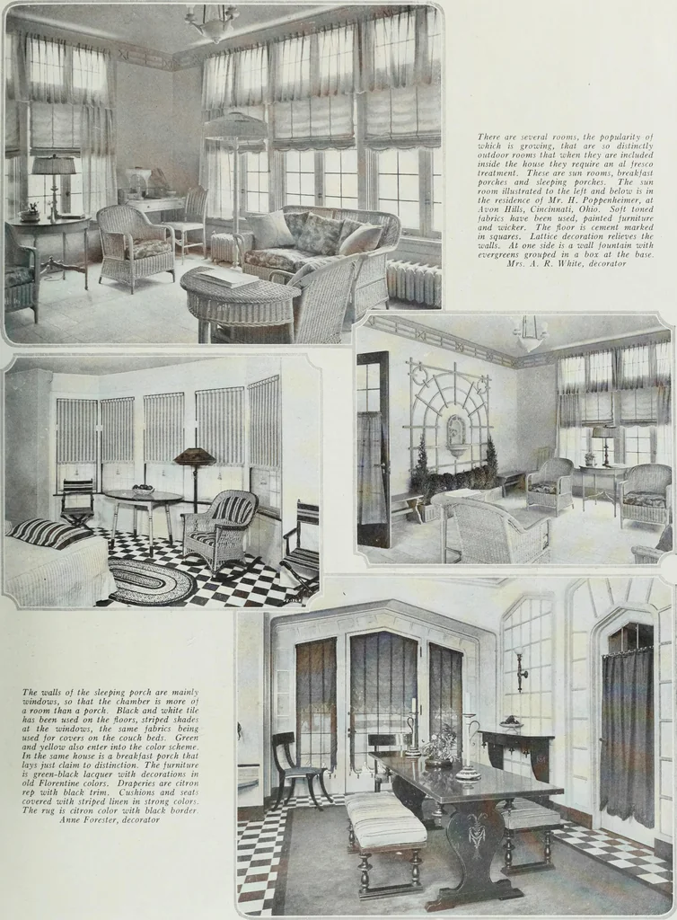 An illustration from House & garden's book of interiors, containing over three hundred illustrations of living rooms, dining rooms, libraries, halls, bedrooms, porches, breakfast rooms, nurseries, kitchens, bathrooms and the use of decorative accessories and curtains, together with practical suggestions for the furnishing and decorating of each type of room in the house, 1920, leaf 78