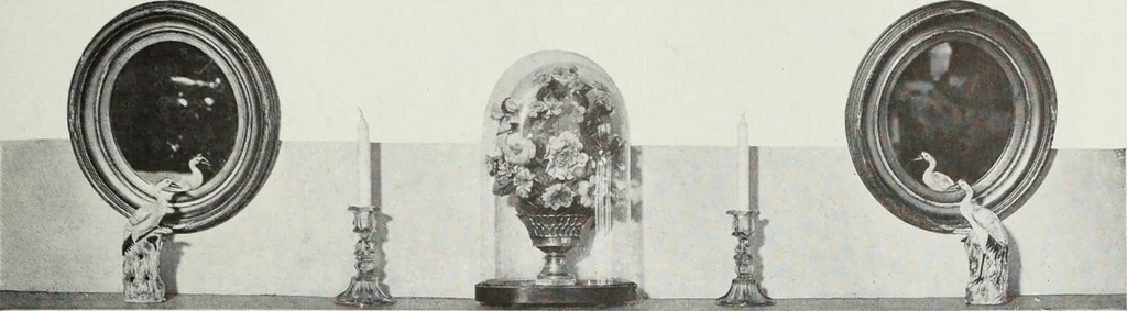 An illustration from House & garden's book of interiors, containing over three hundred illustrations of living rooms, dining rooms, libraries, halls, bedrooms, porches, breakfast rooms, nurseries, kitchens, bathrooms and the use of decorative accessories and curtains, together with practical suggestions for the furnishing and decorating of each type of room in the house, 1920, leaf 82
