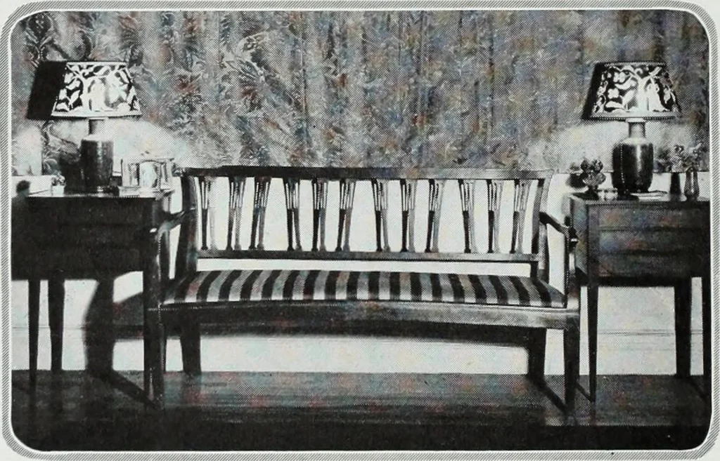 An illustration from House & garden's book of interiors, containing over three hundred illustrations of living rooms, dining rooms, libraries, halls, bedrooms, porches, breakfast rooms, nurseries, kitchens, bathrooms and the use of decorative accessories and curtains, together with practical suggestions for the furnishing and decorating of each type of room in the house, 1920, leaf 83