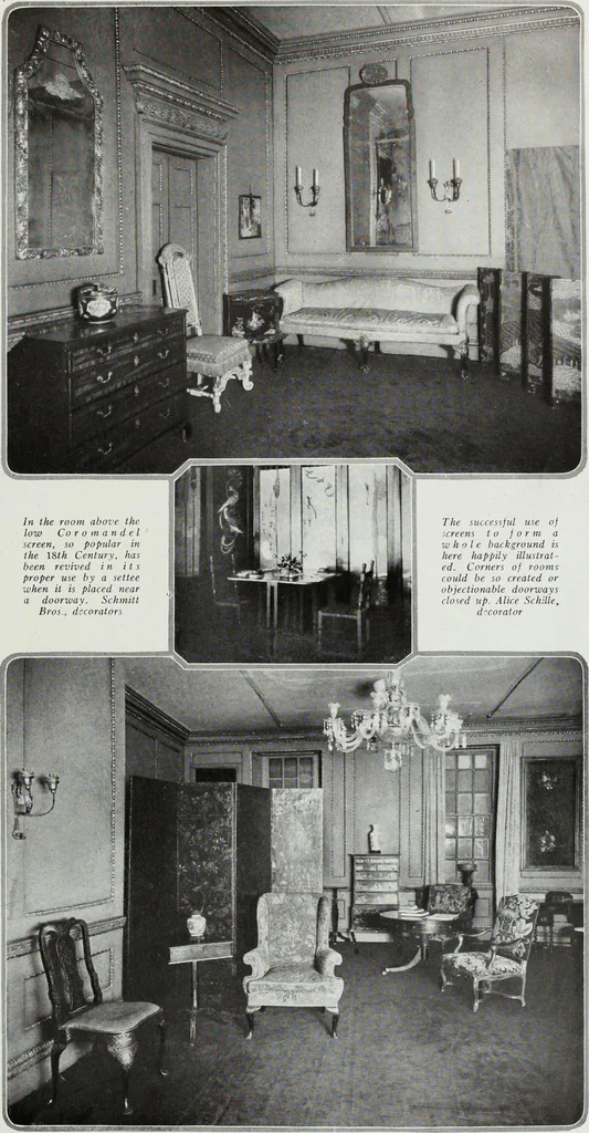 An illustration from House & garden's book of interiors, containing over three hundred illustrations of living rooms, dining rooms, libraries, halls, bedrooms, porches, breakfast rooms, nurseries, kitchens, bathrooms and the use of decorative accessories and curtains, together with practical suggestions for the furnishing and decorating of each type of room in the house, 1920, leaf 84