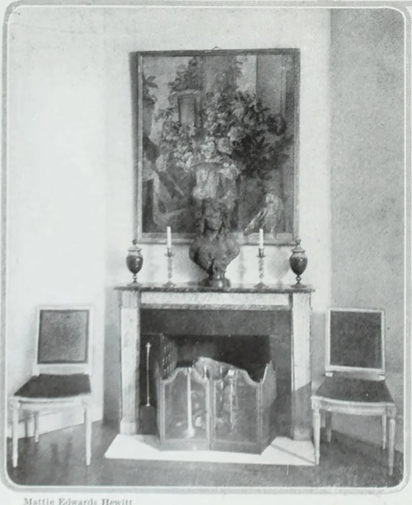 An illustration from House & garden's book of interiors, containing over three hundred illustrations of living rooms, dining rooms, libraries, halls, bedrooms, porches, breakfast rooms, nurseries, kitchens, bathrooms and the use of decorative accessories and curtains, together with practical suggestions for the furnishing and decorating of each type of room in the house, 1920, leaf 85