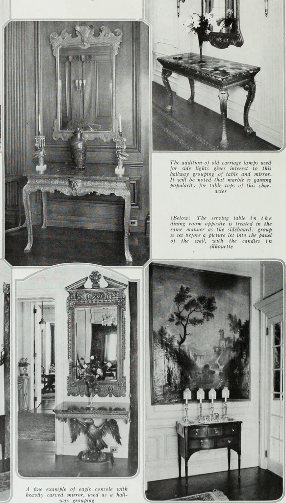 An illustration from House & garden's book of interiors, containing over three hundred illustrations of living rooms, dining rooms, libraries, halls, bedrooms, porches, breakfast rooms, nurseries, kitchens, bathrooms and the use of decorative accessories and curtains, together with practical suggestions for the furnishing and decorating of each type of room in the house, 1920, leaf 87