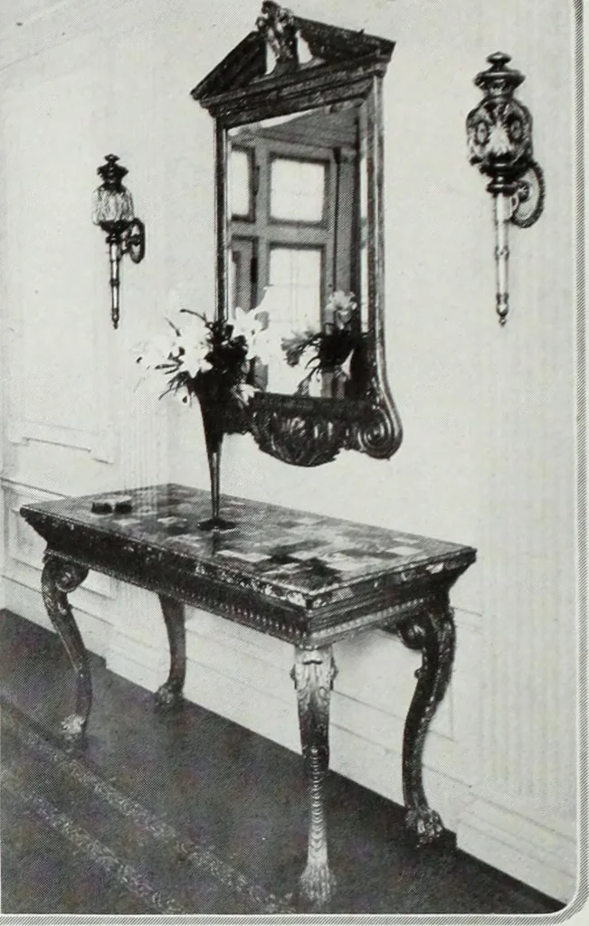 An illustration from House & garden's book of interiors, containing over three hundred illustrations of living rooms, dining rooms, libraries, halls, bedrooms, porches, breakfast rooms, nurseries, kitchens, bathrooms and the use of decorative accessories and curtains, together with practical suggestions for the furnishing and decorating of each type of room in the house, 1920, leaf 87