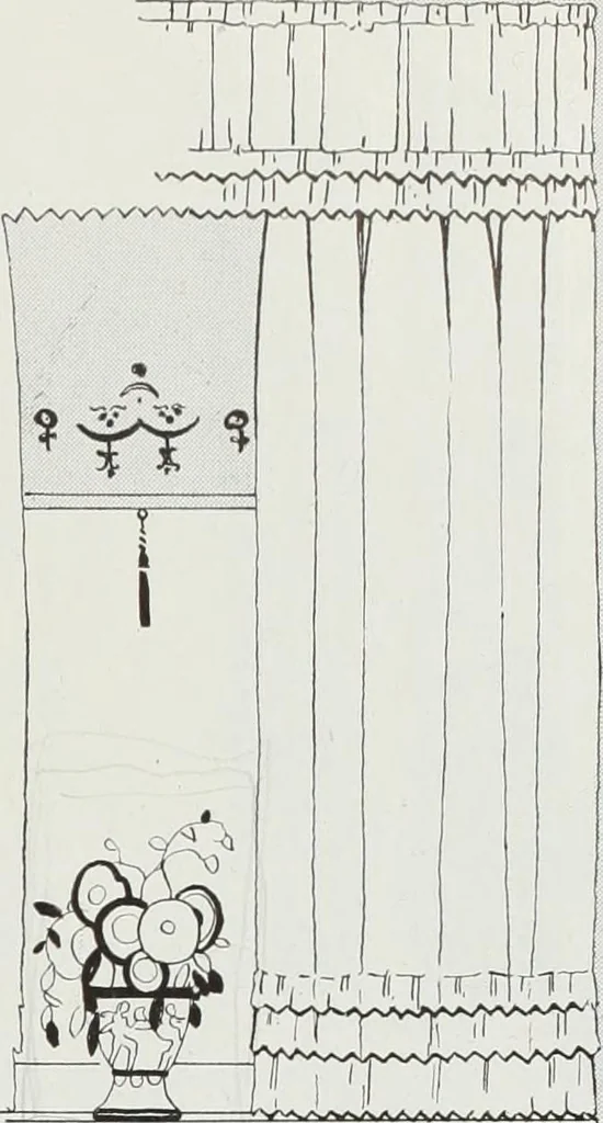 An illustration from House & garden's book of interiors, containing over three hundred illustrations of living rooms, dining rooms, libraries, halls, bedrooms, porches, breakfast rooms, nurseries, kitchens, bathrooms and the use of decorative accessories and curtains, together with practical suggestions for the furnishing and decorating of each type of room in the house, 1920, leaf 90