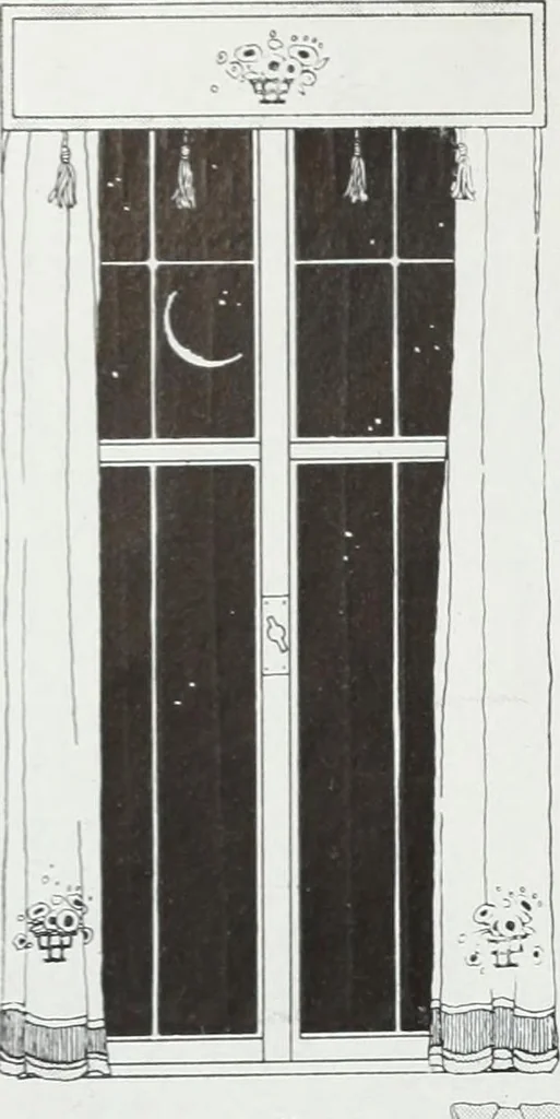 An illustration from House & garden's book of interiors, containing over three hundred illustrations of living rooms, dining rooms, libraries, halls, bedrooms, porches, breakfast rooms, nurseries, kitchens, bathrooms and the use of decorative accessories and curtains, together with practical suggestions for the furnishing and decorating of each type of room in the house, 1920, leaf 91