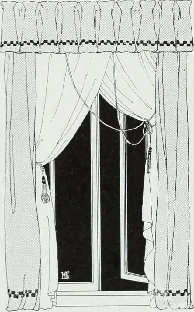 An illustration from House & garden's book of interiors, containing over three hundred illustrations of living rooms, dining rooms, libraries, halls, bedrooms, porches, breakfast rooms, nurseries, kitchens, bathrooms and the use of decorative accessories and curtains, together with practical suggestions for the furnishing and decorating of each type of room in the house, 1920, leaf 91