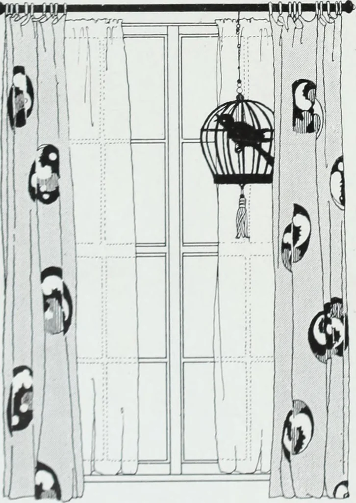 An illustration from House & garden's book of interiors, containing over three hundred illustrations of living rooms, dining rooms, libraries, halls, bedrooms, porches, breakfast rooms, nurseries, kitchens, bathrooms and the use of decorative accessories and curtains, together with practical suggestions for the furnishing and decorating of each type of room in the house, 1920, leaf 91