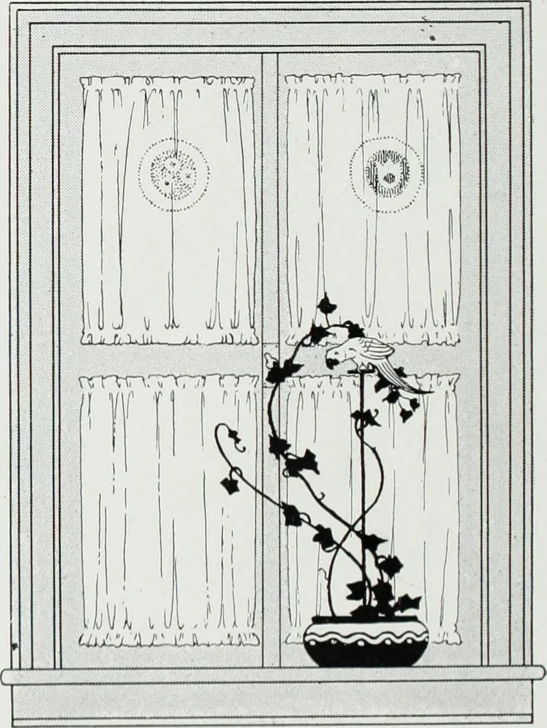 An illustration from House & garden's book of interiors, containing over three hundred illustrations of living rooms, dining rooms, libraries, halls, bedrooms, porches, breakfast rooms, nurseries, kitchens, bathrooms and the use of decorative accessories and curtains, together with practical suggestions for the furnishing and decorating of each type of room in the house, 1920, leaf 91